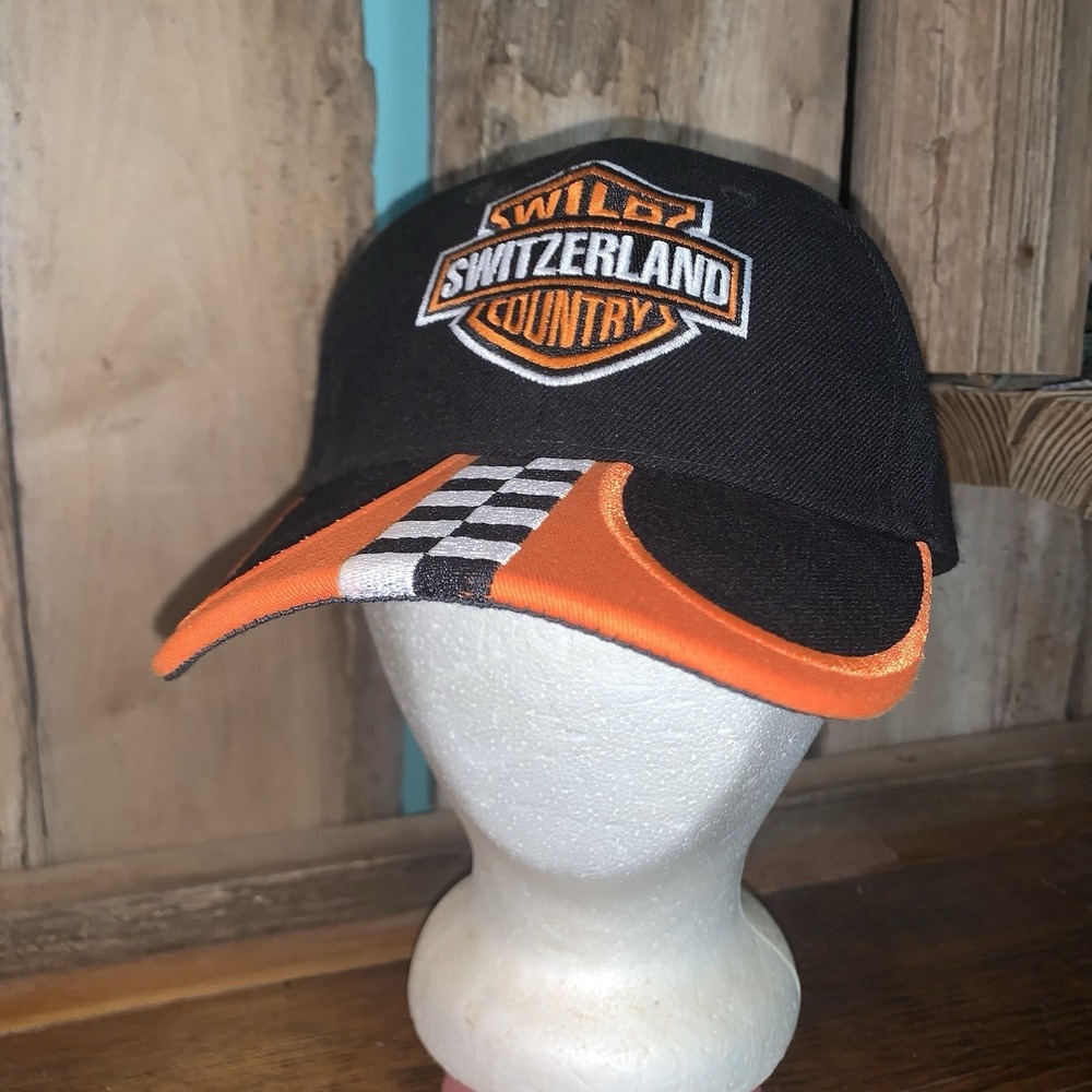 Harley Davidson Wild Switzerland Country Adjusting Truckers Hat Canvas